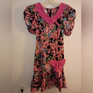 Source Unknown Black Floral Dress with Pink Details